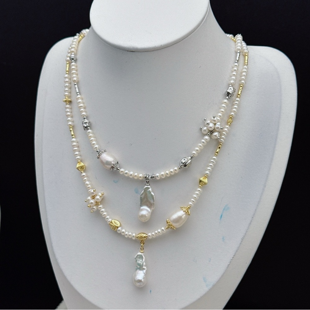 26X16 Handmade Freshwater Pearl Necklace with Mini Flame ball Pearl Pendant - Picture 8 of 9